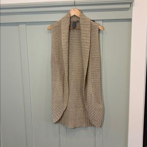 Quinn Tan Knit Sleeveless Boho Cardigan Sweater Vest – Women’s Small